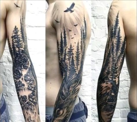 Tree Sleeve, River Tattoo, Nature Tattoo Sleeve, Feminine Tattoo Sleeves, Tattoo Board, Nature Tattoo, Tattoo Sleeves, Forest Tattoos, Geniale Tattoos