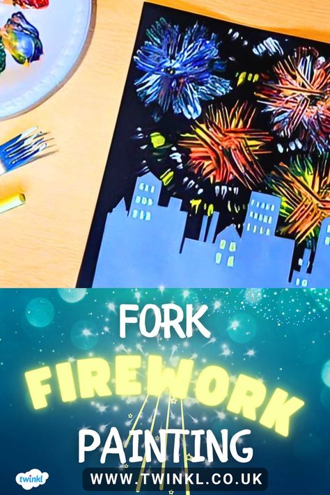 Fork Fireworks Painting Bonfire Night Crafts, Painting Activity For Kids, Fireworks Painting, Fork Crafts, Firework Painting, Fire Works, Painting Activities, Bonfire Night, Key Dates