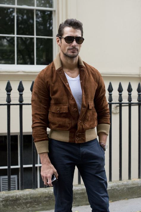 15 Standout Suede Jackets That'll Upgrade Any Outfit Photos | GQ David Gandy Style, 1950s Jacket Mens, Cargo Jacket Mens, Green Cargo Jacket, Der Gentleman, David James Gandy, David James, Estilo Country, David Gandy