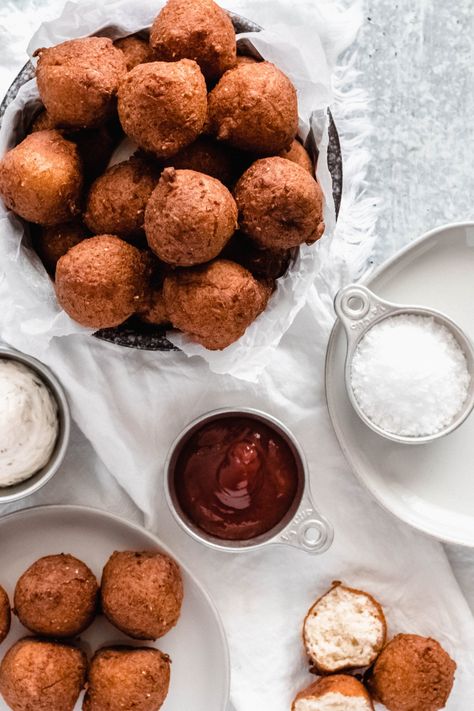 My Favorite Gluten Free Hush Puppies (Copycat) - A Bit Cookbook-ish Gluten Free Hushpuppies, Gf Hush Puppies Gluten Free, Gluten Free Hush Puppies, Sourdough Hushpuppies, Vegan Hush Puppies, Hush Puppy Breaded Fish, Hush Puppies Chelsea Boots, Gluten Free Alcohol, Allergen Free Recipes