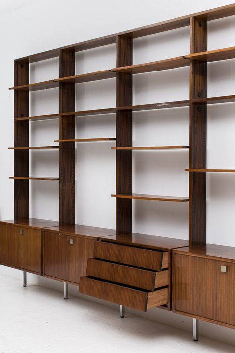 Alfred Hendrickx, Belform, Belgium, 1960‘s Mid Century Built Ins, Retro Shelving, Midcentury Bookshelf, Wood Bookshelf Wall, Mid Century Bookshelf, Woodshop Projects, Mid Century Modern Bookshelf, Wall Unit Designs, Built In Shelves Living Room