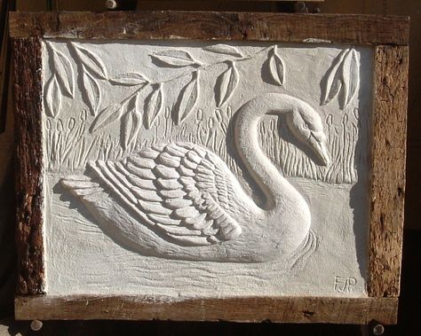 Pargeting of swan Clay Swan Sculpture, Soap Relief Carving, Low Relief Sculpture Clay, Clay Relief Tiles, Clay Swan, Low Relief Sculpture, Swan Drawing, Ceramic Relief, Easy Clay Sculptures