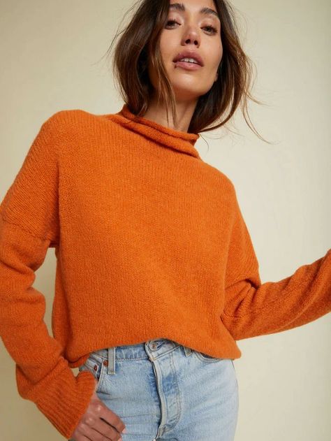 Shoulder Cut Out Sweater, Nation Ltd, Tangerine Color, Alpaca Sweater, Roll Neck Sweater, Orange Fabric, Weekend Wardrobe, Brunch Outfit, Cowl Neck Sweater