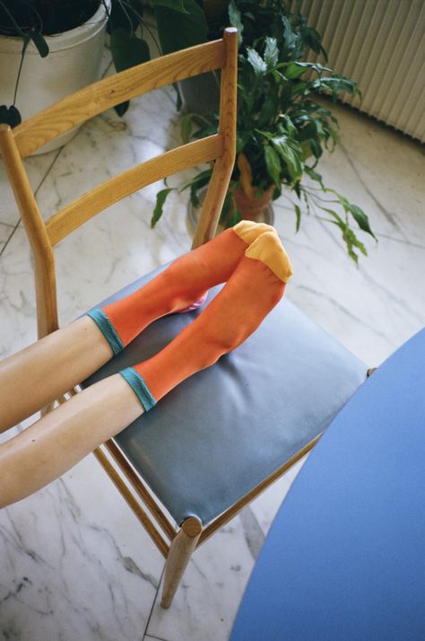 Blue And Orange Living Room, Socks Photoshoot, Socks Photography, Balance Is Key, Fashion Collection Inspiration, Aged Clothing, Sock Outfits, Daily Fashion Inspiration, Quirky Fashion