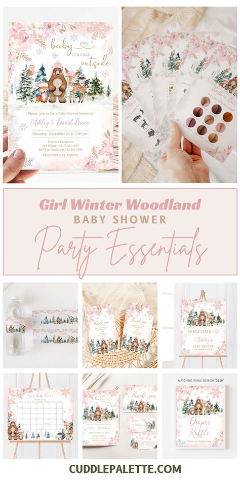 Indulge your guests in a winter wonderland with our Pink Winter Woodland Baby Shower Party Essentials. Look through our curated collection of baby shower invitations. party decorations. and games designed for a magical celebration. Click through and start planning! Pink Wonderland Baby Shower Ideas, Baby Girl Shower Themes Winter, Girl Baby Shower Ideas Winter, Woodland Theme Baby Shower Girl, Winter Baby Shower Ideas For A Girl, Woodland Baby Shower Theme Girl, Winter Woodland Baby Shower Ideas, Woodland Baby Shower Girl, January Baby Shower