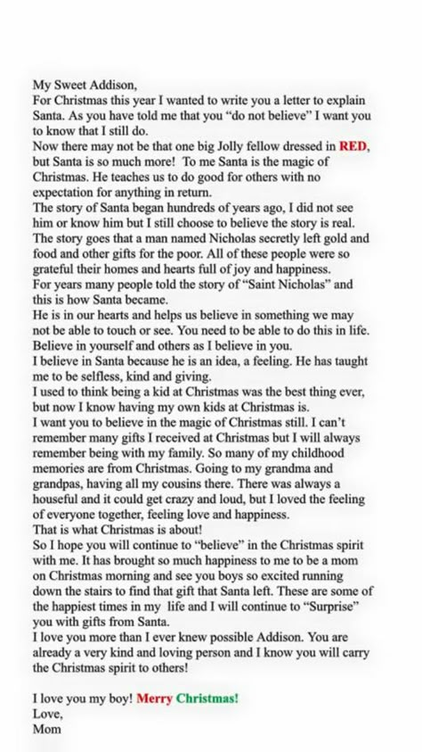 Magic Of Santa Letter, Don’t Believe In Santa Letter, Not Believing In Santa Letter, Letter To Kid About Santa Not Being Real, Letter To Child About Santa Truths, No Santa Letter To Kids, Letter To Kids Who Dont Believe In Santa, Santa Isn’t Real Letter, Letter To Kids About Santa