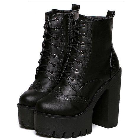 Black Chunky High Heel Hidden Platform Casual Boots ($40) ❤ liked on Polyvore featuring shoes, boots, botas, heels, black, lace up boots, platform boots, short black boots, lace-up platform boots and chunky boots Chunky Black Boots, Short Heel Boots, Short Black Boots, Black Lace Up Boots, Dr Shoes, Platform Heels Boots, Black Platform Shoes, Chunky Heel Ankle Boots, Black High Heel Boots