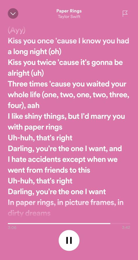 Spotify lyrics 📜💍 Paper Rings Spotify Lyrics, Taylor Swift Lyrics Spotify 1989, The Way I Love You Taylor Swift Spotify, Taylor Swift Lyrics Ttpd Spotify, Spotify Song Lyrics Screenshots, Paper Rings, Gonna Be Alright, Paper Ring, Youre The One