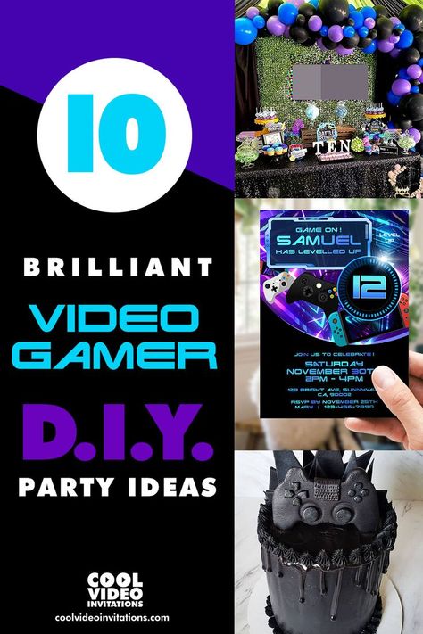 Video Gamer Birthday Party Ideas that your guests will love! Get ready to wow your guests with these awesome Video Gamer birthday party ideas. Save yourself valuable time and money by following these wonderful invitation and decor options. Gamer Birthday Party Ideas, Gamers Party Ideas, Video Game Birthday Party Decorations, Gamer Birthday Party, Video Game Party Decorations, 10th Birthday Invitation, Gamer Boys, Video Games Birthday Party, Outside Games