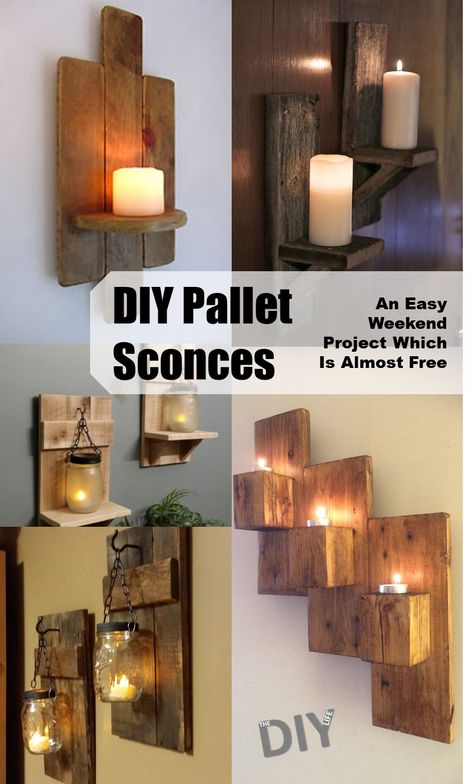 Wooden Sconces Rustic Wall Decor, Wooden Wall Sconces Diy, Rustic Sconces Bedroom, Wall Mounted Candle Holder Diy, Wooden Pallet Projects Decor, Rustic Wall Sconces Diy, Diy Wall Candle Holders Ideas, Diy Candle Sconces Ideas, Diy Wall Candle Sconces