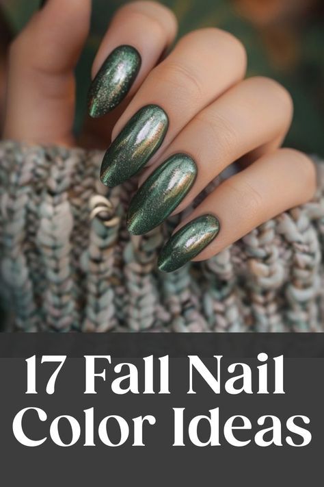 Green Olive Dirty Martini Nails, Bronze Nails Designs Fall, Fall Color Gel Nails, Earth Tone Nail Designs, Fall Chrome Nail Colors, Green Chrome Nails Designs, Green Nails Fall, Fall Green Nails, Fall Nails Green