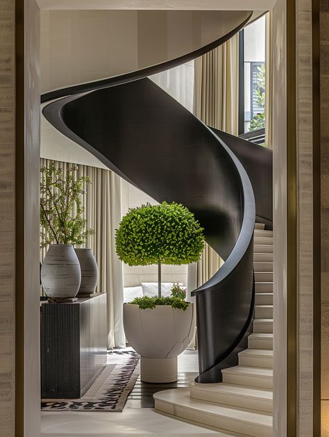 Kelly Wearstler's Boutique Hotel Spiral Staircase Staircase Design Round, Round Staircase Design, Stairway Handrail, Stairs Round, Stairs Minimalist, Stair Inspiration, Round Staircase, Stairs Indoor, Neo Classic Design