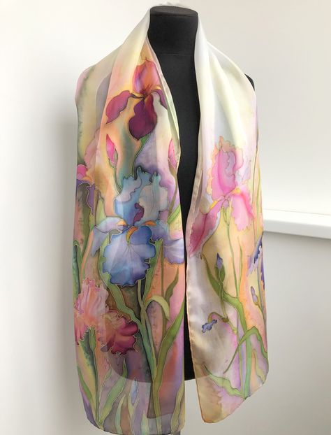 Monochrome Clothes, Scarf Painting, Handpainted Silk Scarves, How To Wash Silk, Silk Scarfs, Summer Shawl, Silk Chiffon Scarves, Hand Painted Scarves, Batik Art