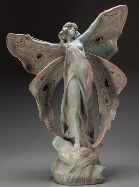 Butterfly Statue, Ceramic Butterfly, 3d Figures, Art Nouveau Design, 판타지 아트, 영감을 주는 캐릭터, A Butterfly, Art Reference Photos, Art Reference Poses