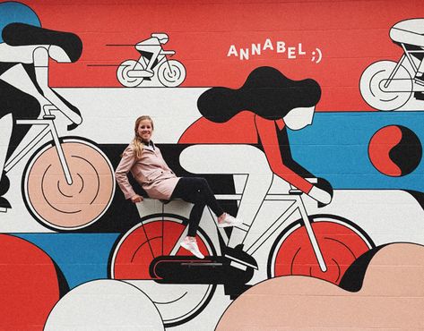 Make It Happen Interactive Mural Pavlov Visuals, Bike Mural, Office Murals, Hoarding Design, Office Mural, Selfie Wall, Bike Illustration, Interactive Walls, School Murals