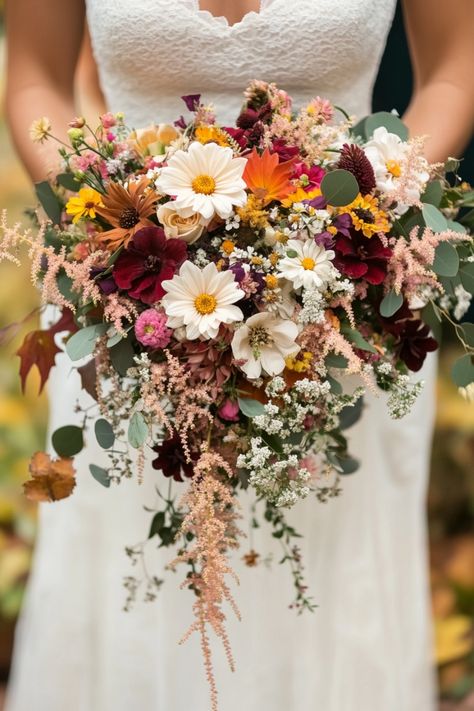 Fall brides, explore 40+ stunning wildflower wedding bouquets that are stealing the spotlight this season. Each one is unique and brimming with autumn vibes. Don’t miss the full collection—click now to see them all! #fallbouquets #wildflowerchic #autumnwedding Flowers In Season In October, October Flowers Wedding, Winter Wildflower Bouquet, Fall Wedding Wildflowers, Dark Wildflower Wedding, Fall Florals Wedding, Fall Wedding Vibes, November Wedding Bouquet, October Wedding Bouquets