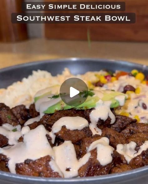 Clean Eat Feed on Instagram: "Southwest Steak Bowl 🥩🔥 by @calwillcookit

This right here will not disappoint! Easy, healthy, packed with flavor and can be done in under 30 minutes. Definitely will be a new staple in my routine & I bet after you make it, it will be a staple for you too! 🤝

FULL RECIPE ⬇️

INGREDIENTS
- ~1.5 lbs steak of of choice (I used top sirloin)
- 2-3 tbsp of avocado oil 
- Southwest Style seasoning of choice (I used @momsgourmetseasonings Wow-a Chihuahua Seasoning)
- Cooked Jasmine Rice 
Toppings (optional) 
- Avocado slices
- Chopped Cilantro 

Corn & Black Bean Salsa 
(Combine all ingredients) 
- 1 cup yellow corn (strained and rinsed) 
- 1 cup black beans (strained and rinsed)
- 1/2 of a red onion finely diced 
- 1 jalapeño finely diced (seeds removed. You could Rice Toppings, Corn Black Bean Salsa, Steak Bowl, Corn Black Bean, Chamoy Sauce, Cilantro Corn, Creamy Chipotle Sauce, Sweet Potato Burgers, Clean Eating Guide