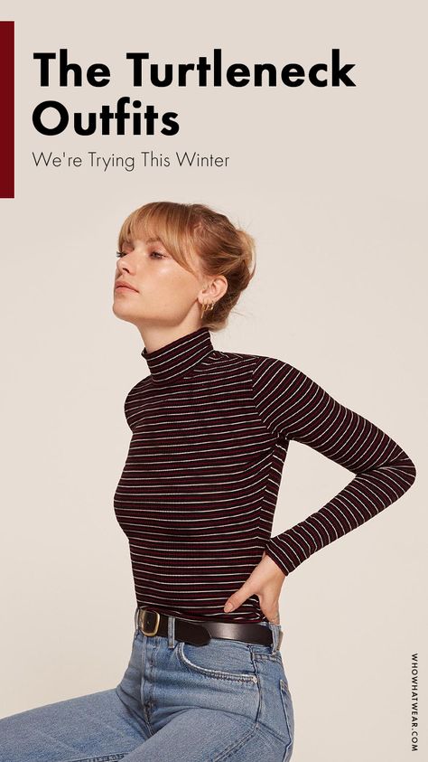 Chic turtleneck outfits to try this winter Turtleneck Outfit Layering Winter, Winter Turtleneck Outfits, Long Sleeve Turtle Neck Outfits, Turtleneck Layering Outfit, Turtle Neck Outfit Layers, Mock Turtleneck Outfit, Turtle Neck Layered, Striped Turtleneck Outfit, Turtle Neck Outfit Women