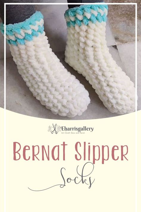 Free Bernat Slipper Socks Pattern Super Bulky Yarn Patterns Crochet, Super Bulky Yarn Patterns, Bernat Softee Chunky Yarn, Bulky Yarn Patterns, Bernat Softee Chunky, Personalized Slippers, Bernat Yarn, Crochet Slippers Free Pattern, Crochet Slipper