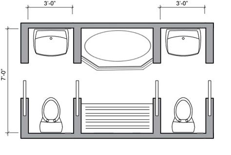 Jack and Jill bathroom between the two bedrooms. Bench across from tub to help with changing. Each get their own toilet. Jack And Jill Bathroom Ideas Layout, Jack And Jill Bathroom Layout, Mirror Wall Tiles, Jack N Jill Bathroom Ideas, Half Bathroom Remodel, Budget Bathroom Remodel, Bathroom Layouts, Bathroom Plans, Bathroom Floor Plans