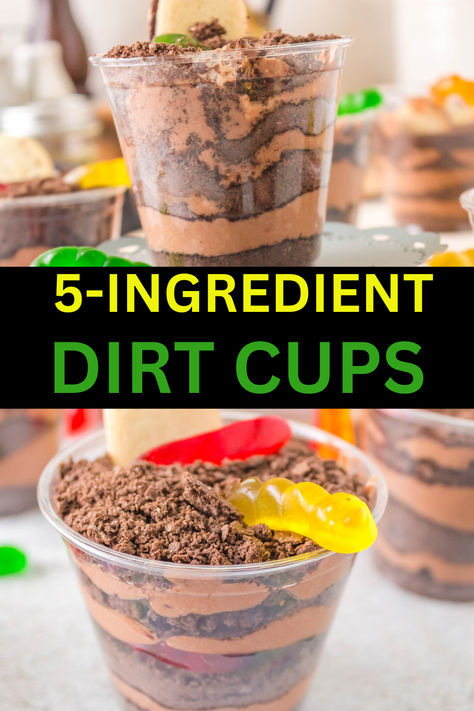 Looking for a fun and easy dessert that both kids and adults will love? Try making Dirt Cups! These adorable sweet treats are made by layering rich chocolate pudding with crushed Oreos and topping them off with gummy worms. Simple, delicious, and sure to be a hit! Healthy Dirt Cups, Chocolate Dirt Pudding, Dirt And Worms Cups, Dirt Pudding Recipe Easy, Dirt Cups For Kids, Dirt And Worms Dessert, Cup Of Dirt, Dirt Cup Recipe, Dirt Pudding Recipe