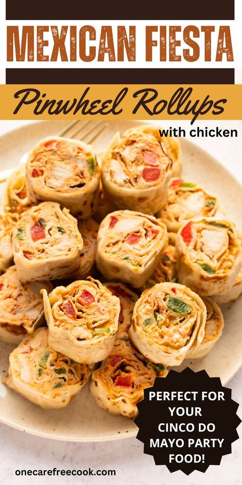 These delicious Mexican pinwheels are the perfect bite-sized appetizers for your next gathering! Made with seasoned chicken, cheese, and salsa, these fiesta pinwheel rollups are a crowd-pleasing snack. Whether you're planning your Cinco de Mayo menu or a casual Mexican food night, this party pinwheels recipe will be a hit with everyone! Mexican potluck ideas, finger foods appetizer recipes, cold appetizers for party make ahead, mexican finger foods, mexican appetizers, pinwheel rollups, fiesta food ideas. Potluck Ideas Finger Foods, Mexican Food Potluck, Mexican Dishes For Party, Mexican Food Potluck Ideas, Mexican Dips And Appetizers, Pinwheels Chicken, Mexican Appetizers Finger Foods, Fiesta Food Ideas, Mexican Potluck Ideas