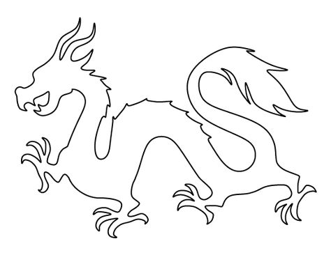 Chinese Dragon pattern. Use the printable outline for crafts, creating stencils, scrapbooking, and more. Free PDF template to download and print at http://patternuniverse.com/download/chinese-dragon-pattern/ Dragon Template Printables, Chinese Dragon Printable, Chinese Wood Dragon, Chinese Dragon Template, Chinese Dragon Outline, Dragon Template, Chinese Dragon Pattern, Chinese Dragon Drawing, Printable Outline