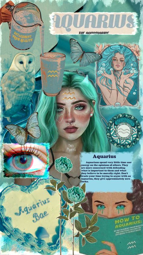 Zodiac Aquarius Art, Zodiac Art Aquarius, Aquarius Collage, Aquarius Core Aesthetic, Aquarius Symbol Tattoo, Aquarius Aesthetic, Aquarius Art, Zodiac Aquarius, Vintage Zodiac