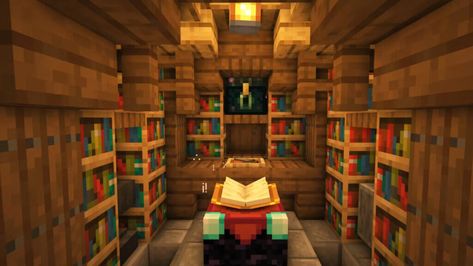 Minecraft: How to Setup an Enchanting Table | The Nerd Stash Enchanting Library Minecraft Ideas, Minecraft Enchantment Table Design, Enchanting Table Room Minecraft Design, Minecraft Enchanting Setup, Minecraft Library Ideas Interior, Enchanting Room Minecraft Ideas, Enchantment Table Ideas Minecraft, Enchant Room Minecraft, Library Room Minecraft