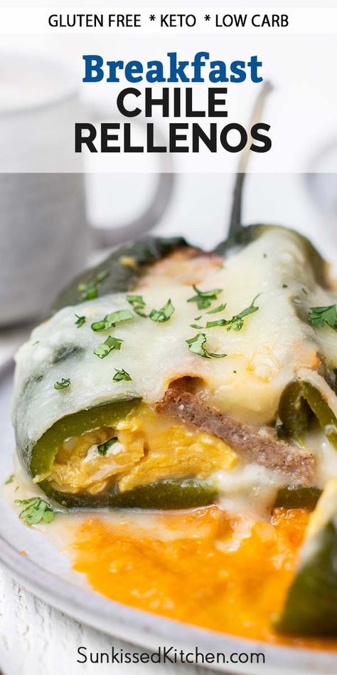 A delicious low carb and keto breakfast, stuffed poblano peppers. This egg, sausage, and cheese combo is perfect with the spicy peppers and chile relleno sauce. Chile Relleno Sauce, Pepper Recipes Healthy, Poblano Peppers Recipes, Egg Sausage, Chili Relleno, Keto Christmas, Poblano Peppers, Chile Relleno, Drink Inspiration