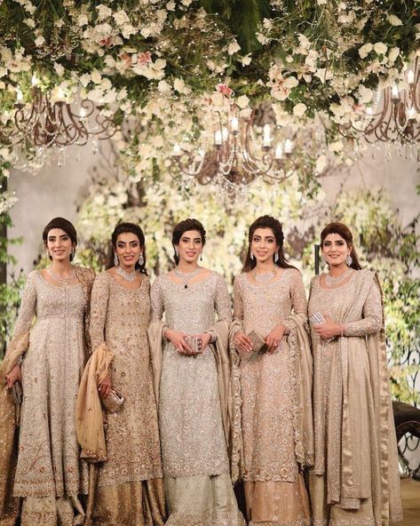 Stunning sisters of the bride wearing ivory outfits for the wedding. See more on wedmegood.com  #wedmegood #indianwedding #indianbride #ivory #suits #sisters #sisterhood #gold #lehenga #lehengacholi #silver Barat Dresses For Bride Sister, Mubashra Ali, Bridesmaid Dresses Pakistani, Pakistani Wedding Dresses Sisters, Pakistani Bridesmaid Dresses, Pakistani Bridesmaids, Bunto Kazmi, Wedding Dresses Pakistani, Dresses Pakistani