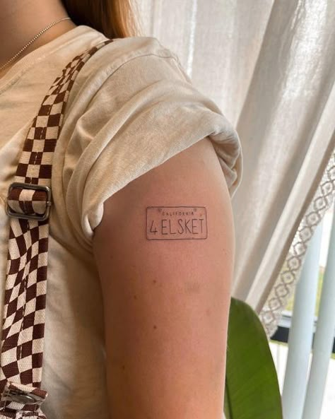 5 Person Tattoo Ideas, Nine Lives Tattoo, Supernatural License Plate Tattoo, License Plate Tattoo Ideas, Minimalist Movie Tattoo, House Number Tattoo, Number Plate Tattoo, Utah Tattoos, Address Tattoo