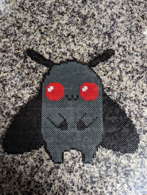 Created from Cross stitching chart Approximate time to completion: ~3 Hours Size: 13"x14" Nerd Perler Bead Patterns, Bigfoot Perler Beads, Mothman Cross Stitch Pattern, Mothman Perler Bead, Mothman Pixel Art, Scary Perler Bead Patterns, Funny Perler Bead Patterns, Hama Beads Aesthetic, Horror Perler