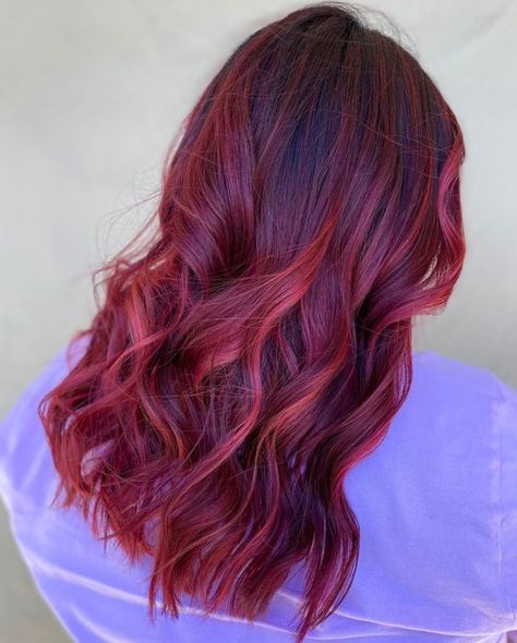 Bright Burgundy Fall Hair Color Hair Trends Color, Fall 2022 Hair Trends, Fall 2022 Hair, 2022 Hair Trends, Cinnamon Hair, Sunset Hair, Half Updo Hairstyles, Strawberry Hair, Peekaboo Hair