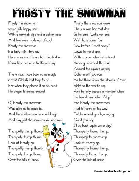 How to use Song Lyrics Using Frosty the Snowman Lyrics, students can follow along with the memorable song in order to know the which words to sing! Your students probably love… Frosty The Snowman Lyrics, Snowman Lyrics, Christmas Song Lyrics, Snowman Songs, Snowman Printable, Christmas Carols Lyrics, Christmas Carols Songs, Christmas Songs For Kids, Carol Songs