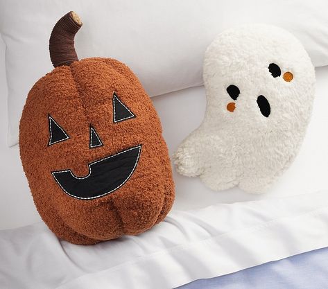 Pottery Barn Kids Halloween, Halloween Pillows Diy, Dark Embroidery, Magical Nursery, Halloween Bedding, Fall Room, Ghost Pillow, Pumpkin Pillow, Halloween Sewing