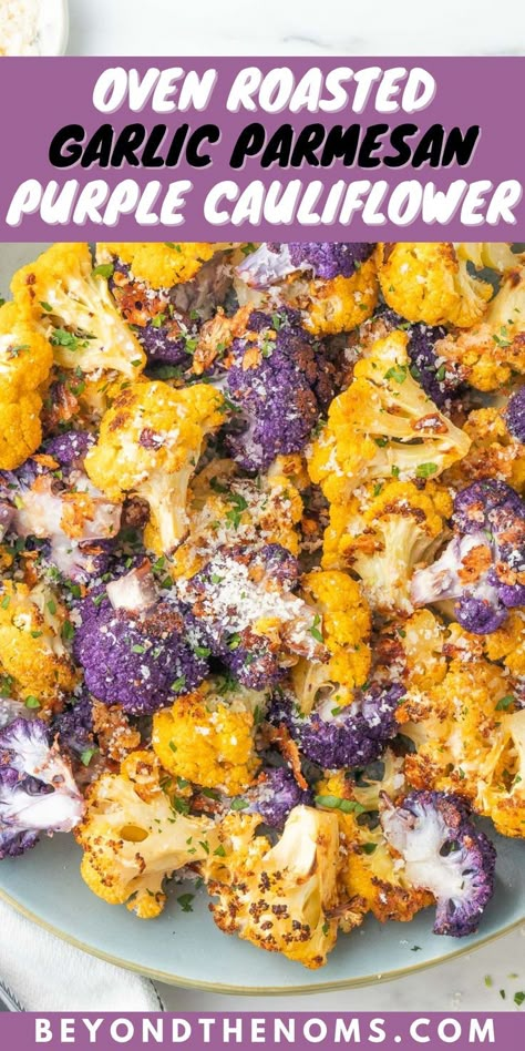 Oven Roasted Garlic Parmesan Purple Cauliflower recipe Purple Cauliflower Recipe, Oven Roasted Garlic, Cauliflower Roasted, Cauliflower Side Dish, Cauliflower Recipes Healthy, Purple Cauliflower, Roasted Cauliflower Recipes, Vegetable Side Dish, Roasted Vegetable Recipes