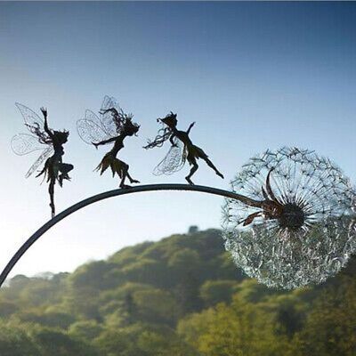 Outdoor Fairies Dandelions Dance Together Statue Garden Ornament Sculpture Decor | eBay Wire Fairies, Drátěná Socha, Fairy Garden Art, Fantasy Wire, Garden Fairies, Wire Art Sculpture, Fairy Images, Three Best Friends, Wire Sculptures