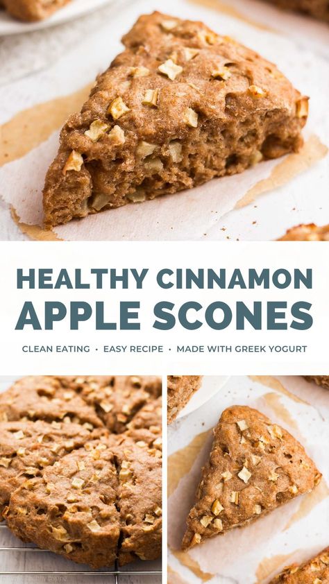 Whole Wheat Scones Healthy, Healthy Scones Recipe, Scones Recipe Healthy, Apple Cinnamon Scones Recipe, Scones Healthy, Recipe Greek Yogurt, Apple Cinnamon Scones, Cinnamon Scones Recipe, Oatmeal Scones