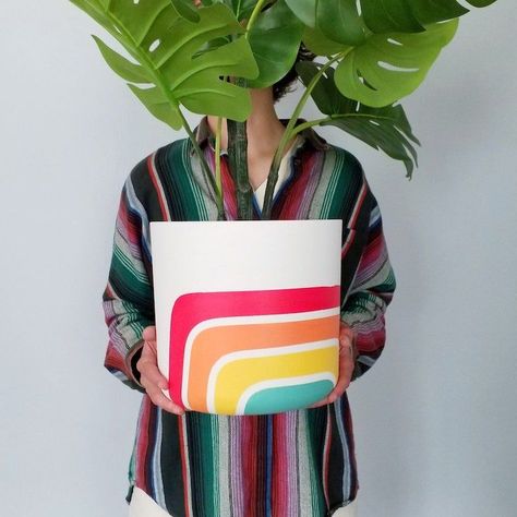 Extra Large Planters, Retro Lines, Plant Pot Design, Large Plant Pots, Painted Pots Diy, Painted Plant Pots, Lily Plants, Painted Flower Pots, Unique Planter