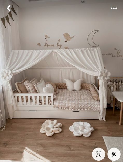 Bedroom With Canopy Bed, Bedroom With Canopy, Cozy Teen Bedroom, White Canopy Bed, Decorated Bedroom, Toddler Bed Girl, Baby Room Closet, Girl Room Inspiration, Baby Room Neutral