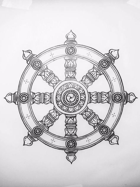 Dharma Wheel Tattoo Design, Dharma Wheel Tattoo, Noble Eightfold Path, Buddhism Tattoo, Eightfold Path, Wheel Tattoo, Chakra Tattoo, Buddhist Tattoo, Yoga Tattoos