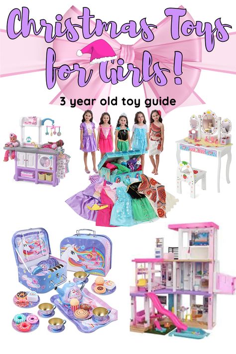 Christmas gift guide for 3-year-old girls. Discover fun pretend play and educational learning toys for girls. Christmas Gifts For 3 Year Girl, Toys For 4 Year Girl, Toys For 3 Year Girl, Christmas Toys For Girls, Toys For Christmas, Toddler Girl Toys, Cool Toys For Girls, Capes For Kids, 2022 Christmas