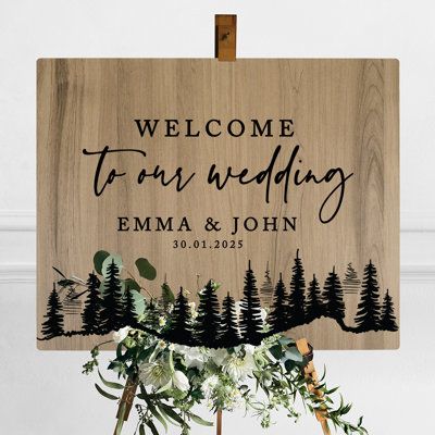 Welcome Rustic Wedding Sign, Wedding Signs For Reception Rustic, Welcome To Wedding Sign Entrance, Entry Board For Wedding, Rustic Woodsy Wedding Decor, Western Wedding Signs, Rustic Welcome Sign Wedding, Name Wedding Signs, Wooden Welcome Sign Wedding