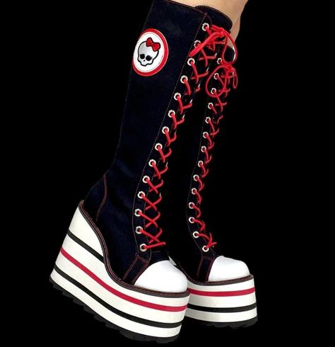 Monster High Platform Shoes, Ghoulia Shoes, Monster High Aesthetic Clothes, Monster High Shoes For People, Yru Monster High Shoes, Monster High Boots, Scene Boots, Monster High Shoes, Scene Shoes