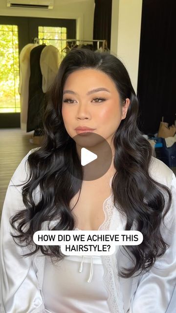 Wave Hair For Wedding, Side Swept Hollywood Waves Wedding, Asian Hairstyles Wedding, Hollywood Waves Wedding Tutorial, Asian Hollywood Waves, Long Hair Styles For Wedding Guest Curls, Classic Bridal Hair With Veil, Curled Bridal Hair Down, Prom Hairstyles Asian