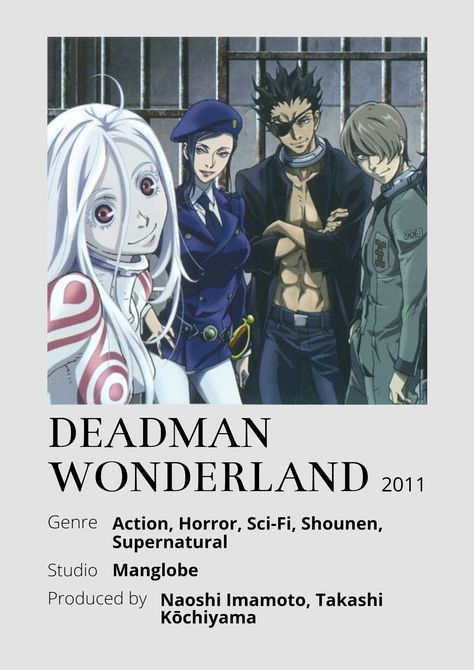 Deadman Wonderland Minimalist Poster, Deadman Wonderland Poster, Deadman Wonderland Wallpapers, Best Animes To Watch, Anime Watchlist, List Anime, Anime Minimalist Poster, Poster Information, Anime Websites