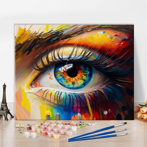 Amazon.com: TUMOVO Colorful Eye Paint by Numbers for Adults Beginners Kits Eyes DIY Oil Painting Kit Colorful Abstract Picture Canvas Acrylic Pigment Arts Craft for Home Wall Decor Gift 16x20 Inch Big Eyes Paintings, Diy Oil Painting, Picture Canvas, Painting Easy, Drawing Faces, Reference Sheet, Abstract Pictures, Diy Oils, Eye Painting