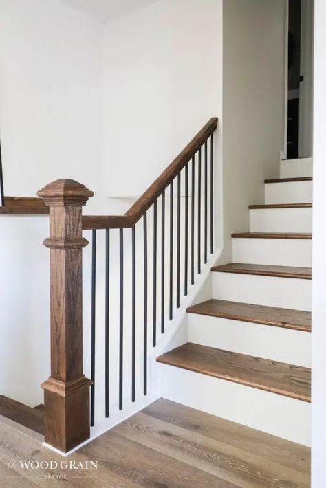 Stair Handrail Ideas, Handrail Ideas, Basement Shelving, Metal Balusters, House Before And After, Diy Staircase, Willow House, Staircase Handrail, Diy Basement