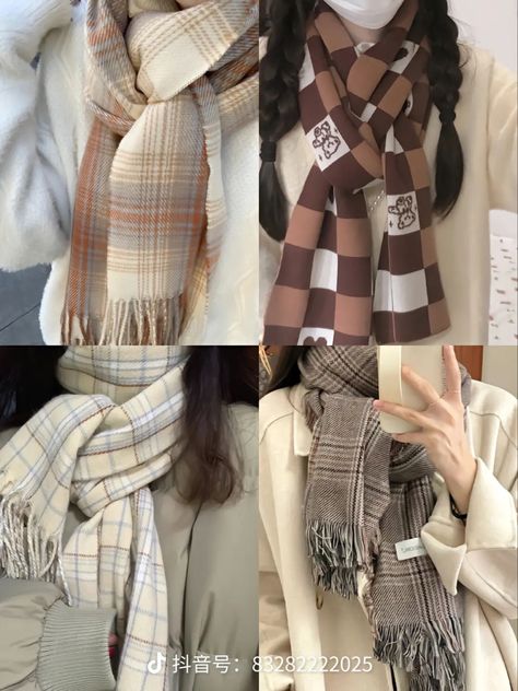 Pleated Scarf Outfit, Aesthetic Muffler, Mufflers For Women, Korean Scarf Style, Scarf Outfit Korean, Korean Scarf Outfit, Scarf Tutorial Winter, Korean Scarf, Scarf Korean